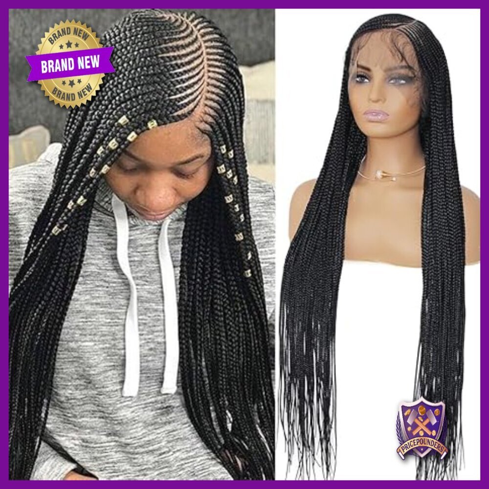 36" Synthetic Braided Wig with Lace Front, Baby Hair, Side Part